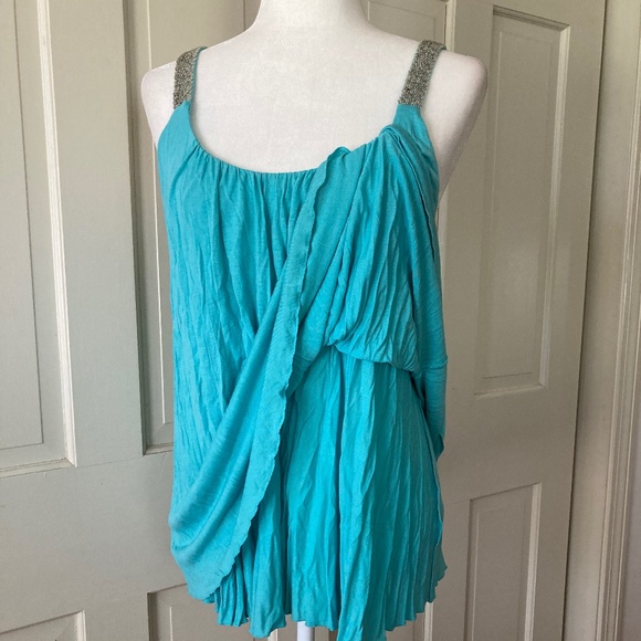 Boston Proper Aqua Blue Tank Top w Silver Beaded Straps Size M - Picture 6 of 13